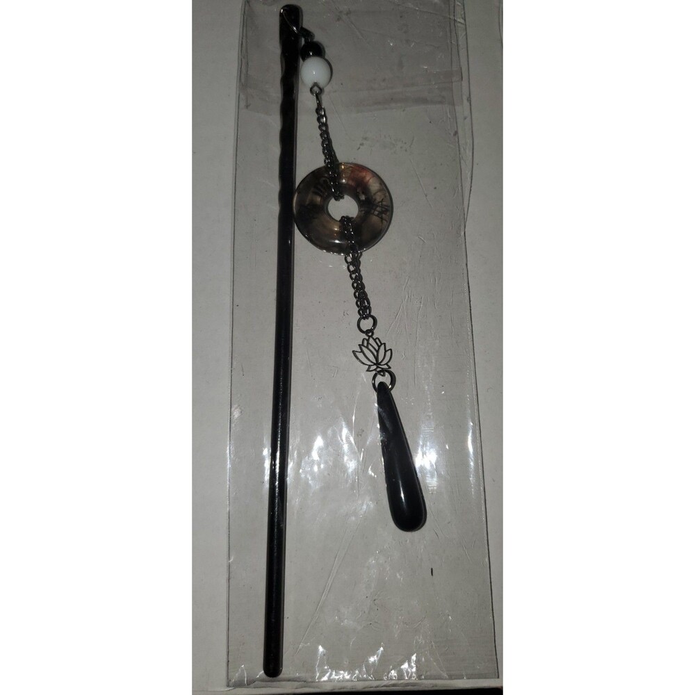 1 pc Women’s Tassel Hair Stick Black Beads Fringe Lotus Hanfu Hairpin_NEW